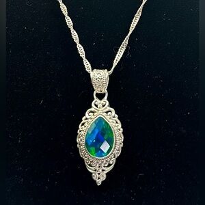 SARDA Sterling Silver Rainbow Paraiba Quartz Bali Filigree Pendant Necklace